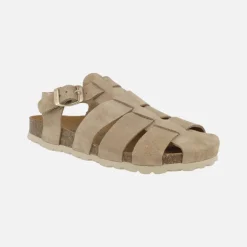 Sandalias estilo cangrejeras bio en serraje taupe