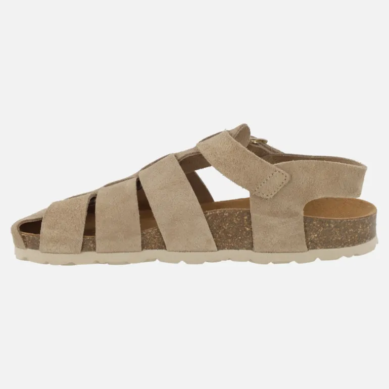Sandalias estilo cangrejeras bio en serraje taupe