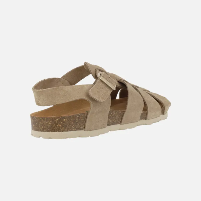 Sandalias estilo cangrejeras bio en serraje taupe