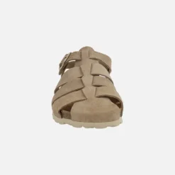 Sandalias estilo cangrejeras bio en serraje taupe