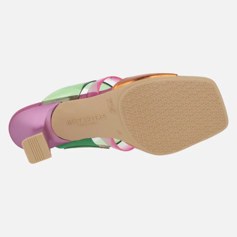 Sandalias estilo mules combinadas en piel y vinilo