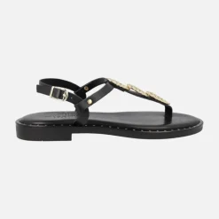 Sandalias griegas en color Negro con adorno metálico
