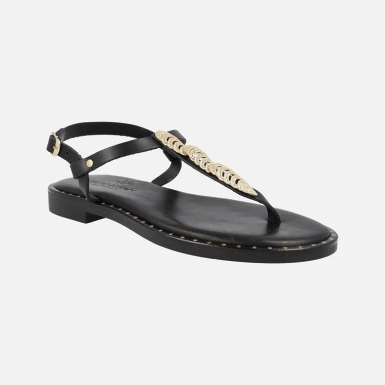 Sandalias griegas en color Negro con adorno metálico