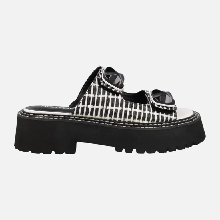 Sandalias Heaven en combinado de rafia bicolor blanco y negro