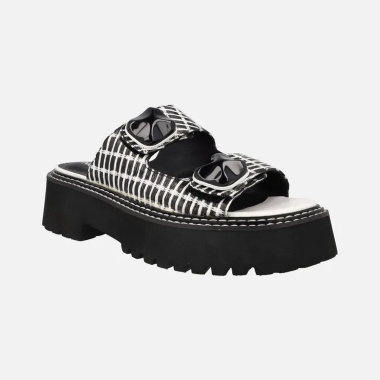 Sandalias Heaven en combinado de rafia bicolor blanco y negro