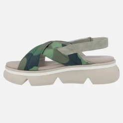 Sandalias Jena verdes en tejido camuflaje con piso volúmen