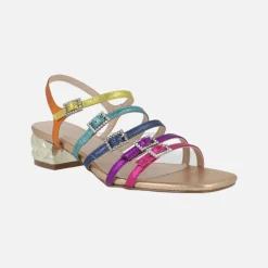 Sandalias joya Katy con tiras multicolor y tacón metálico