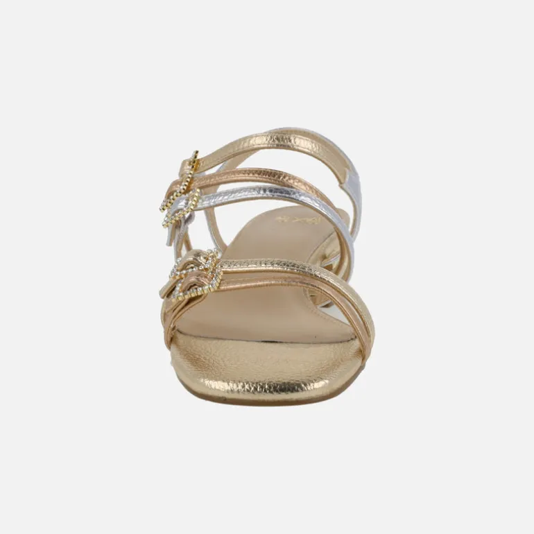 Sandalias joya Katy con tiras multicolor y tacón metálico