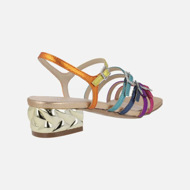 Sandalias joya Katy con tiras multicolor y tacón metálico