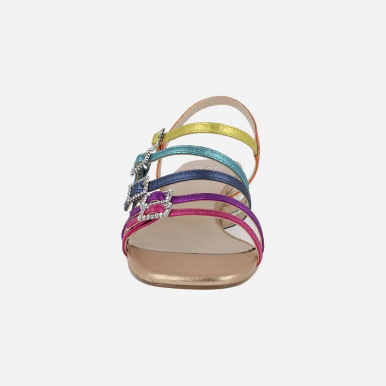 Sandalias joya Katy con tiras multicolor y tacón metálico