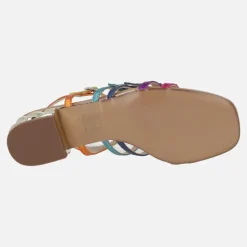 Sandalias joya Katy con tiras multicolor y tacón metálico