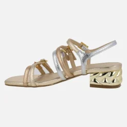 Sandalias joya Katy con tiras multicolor y tacón metálico