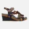 Sandalias Laura vita en piel negra con adorno de flores Bonito 524 Noir