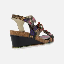 Sandalias Laura vita en piel negra con adorno de flores Bonito 524 Noir