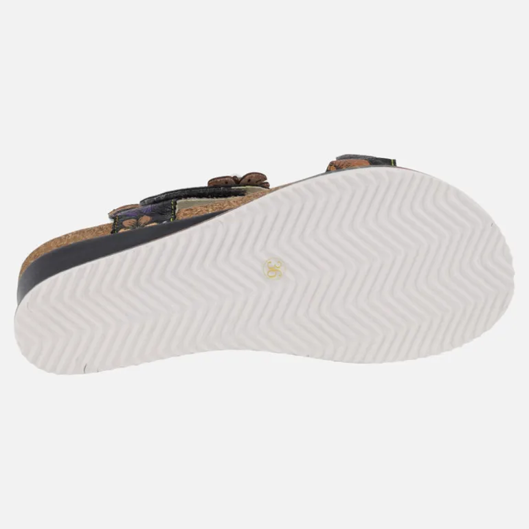 Sandalias Laura vita en piel negra con adorno de flores Bonito 524 Noir