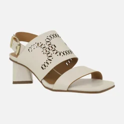 Sandalias Manarola en piel hielo con troquelado y tacones geométricos