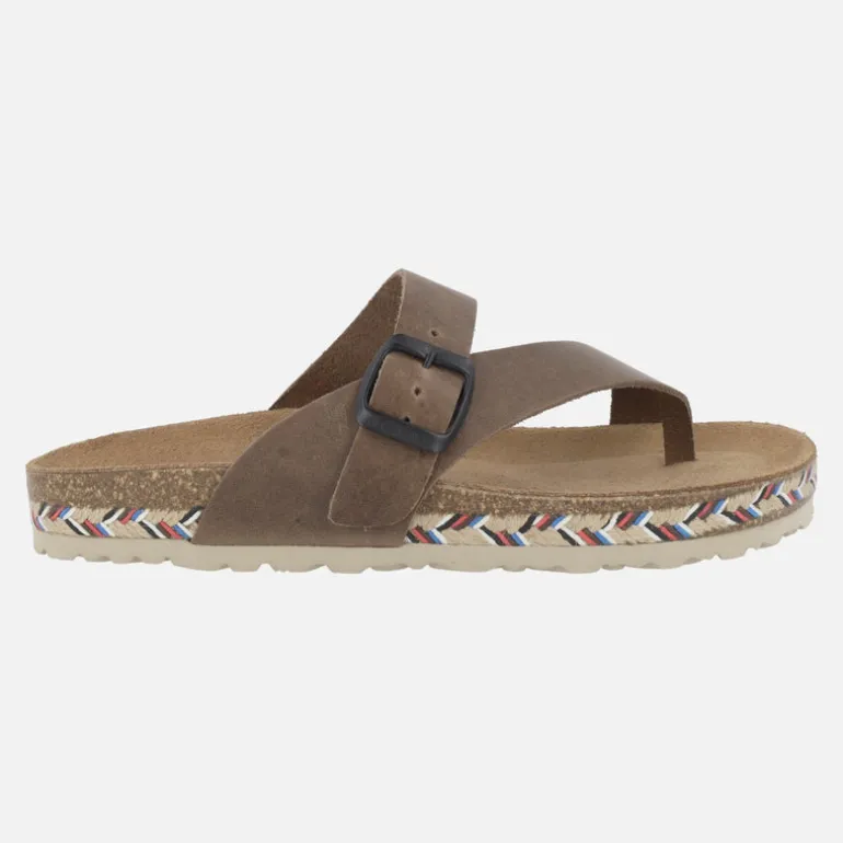 Sandalias marrones de piel para dedo con hebilla ajustable