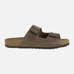 Sandalias marrones de piel estilo bio con dos hebillas para hombre