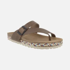 Sandalias marrones de piel para dedo con hebilla ajustable