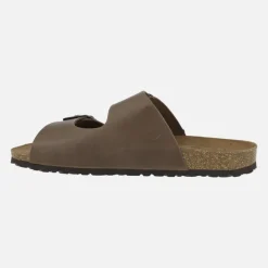 Sandalias marrones de piel estilo bio con dos hebillas para hombre