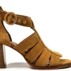 Sandalias mujer en serraje camel con tacón alto Nicola