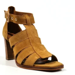 Sandalias mujer en serraje camel con tacón alto Nicola
