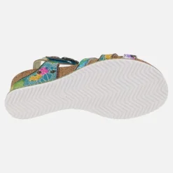 Sandalias multicolor con adorno de flores y cuña de corcho Bonito 30 Turquoise