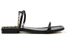 Sandalias negras con pulsera dorada al tobillo para mujer