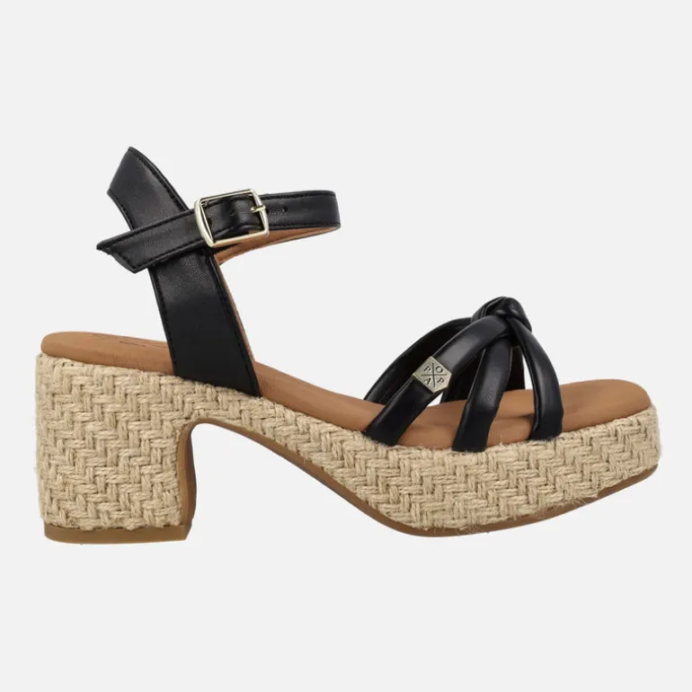 Sandalias negras con tacón y plataforma de yute Tyrol Manchester