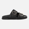 Sandalias negras de piel con dos tiras anchas con hebillas Isabela