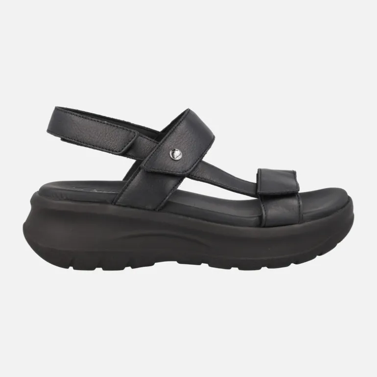 Sandalias negras de piel con plataforma y cierre de velcros Noor