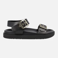 Sandalias negras de piel con hebillas y pulsera al tobillo