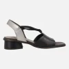 Sandalias negras de piel con talonera plata y elásticos