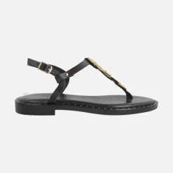 Sandalias negras de piel para dedo con adorno de monedas