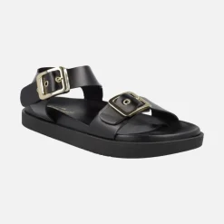 Sandalias negras de piel con hebillas y pulsera al tobillo