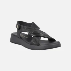 Sandalias negras de piel con tiras entrelazadas y cierre de velcro