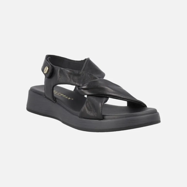 Sandalias negras de piel con tiras entrelazadas y cierre de velcro