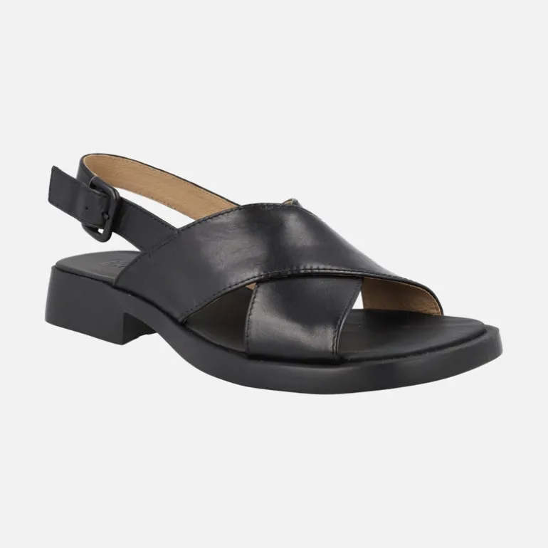 Sandalias negras de piel con tiras cruzadas para mujer Dana
