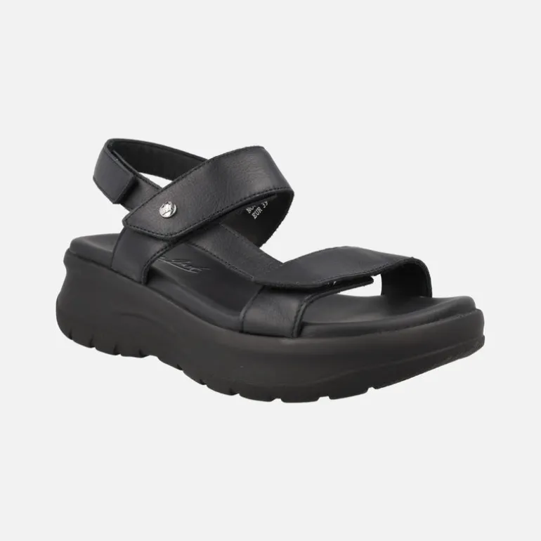 Sandalias negras de piel con plataforma y cierre de velcros Noor