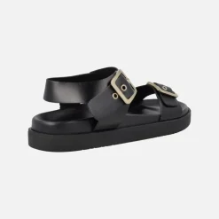 Sandalias negras de piel con hebillas y pulsera al tobillo