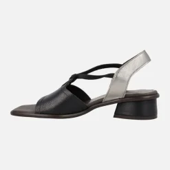 Sandalias negras de piel con talonera plata y elásticos