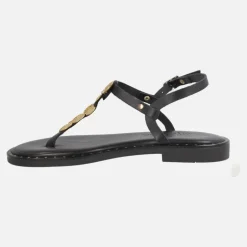Sandalias negras de piel para dedo con adorno de monedas