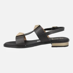 Sandalias negras de piel con adornos y detalles en color oro