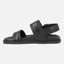 Sandalias negras de piel Isabela con adorno metálico dorado