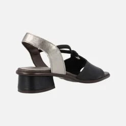 Sandalias negras de piel con talonera plata y elásticos