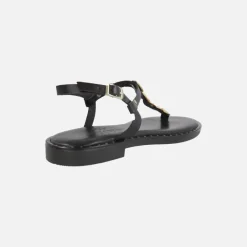 Sandalias negras de piel para dedo con adorno de monedas