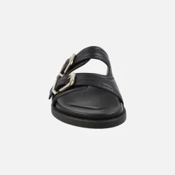 Sandalias negras de piel con dos tiras anchas con hebillas Isabela