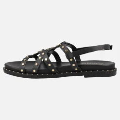 Sandalias negras de piel con tachas metálicas doradas