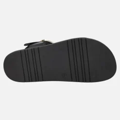Sandalias negras de piel con hebillas y pulsera al tobillo