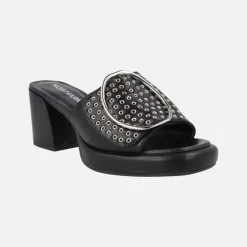 Sandalias negras de tacón con remaches y maxi hebilla Lil Cheer